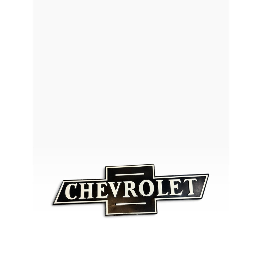 Chevrolet Bowtie Metal Sign Black White Embossed Gas Oil Garage Wall Decor 19"